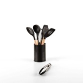 Pot métal à ustensiles avec 7 accessoires, noir 