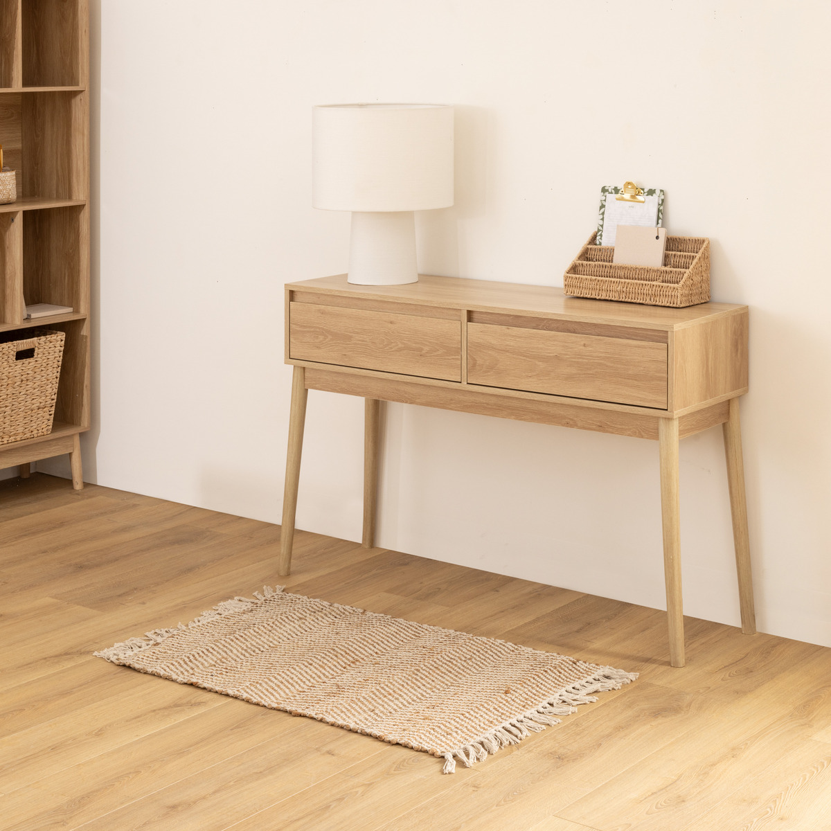 Console 2 tiroirs, effet chêne naturel Abana