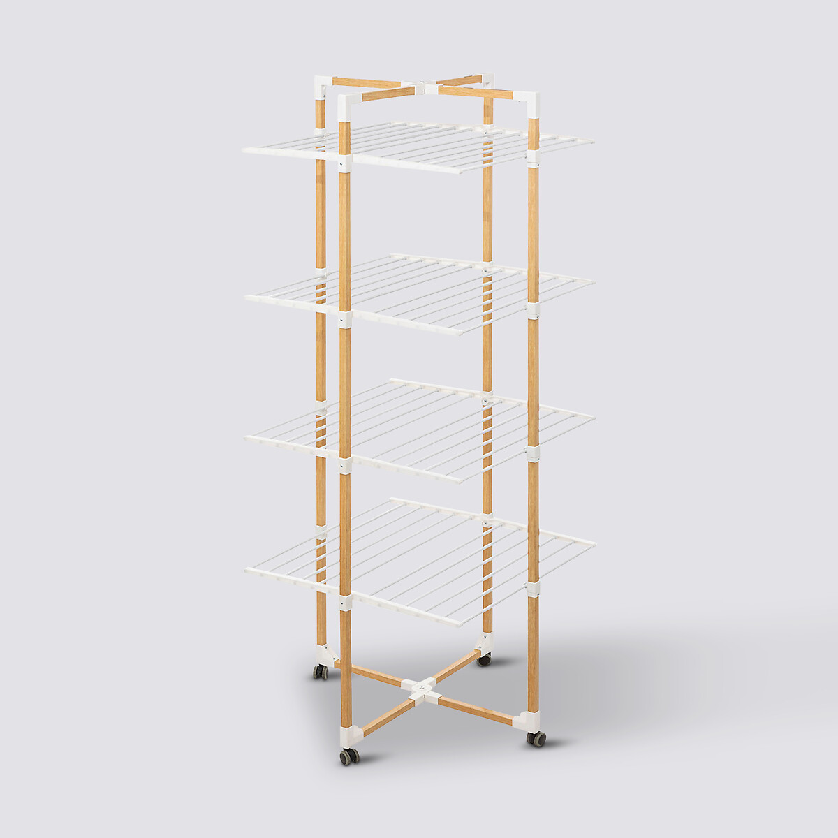 Étendoir à linge tour 4 roues 40m, effet bois Bara