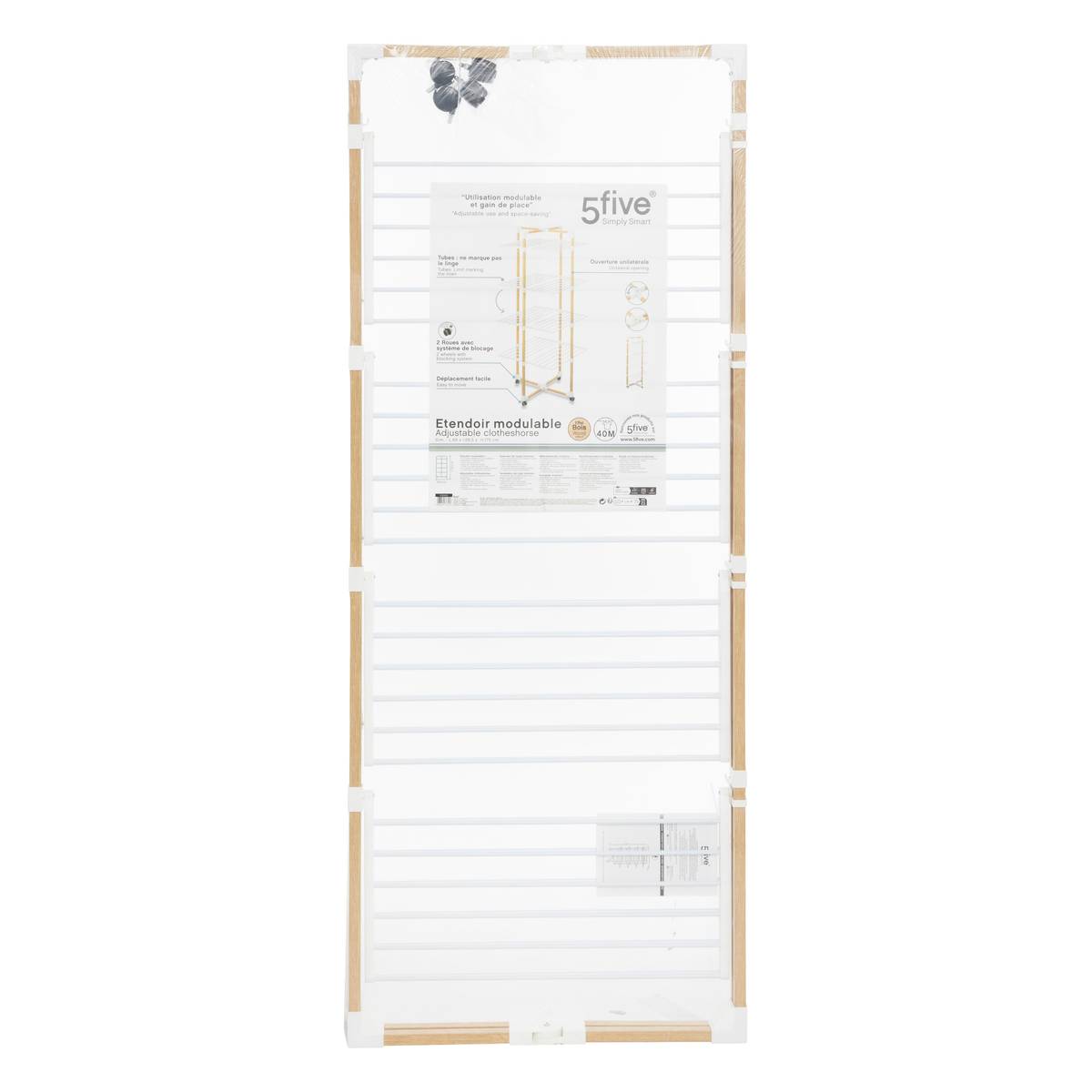 Étendoir à linge tour 4 roues 40m, effet bois Bara