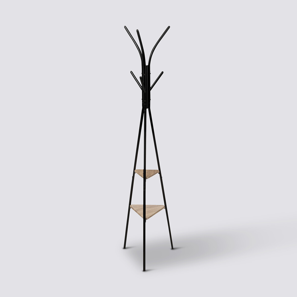 Porte manteau 6 crochets métal/bois, noir Jano