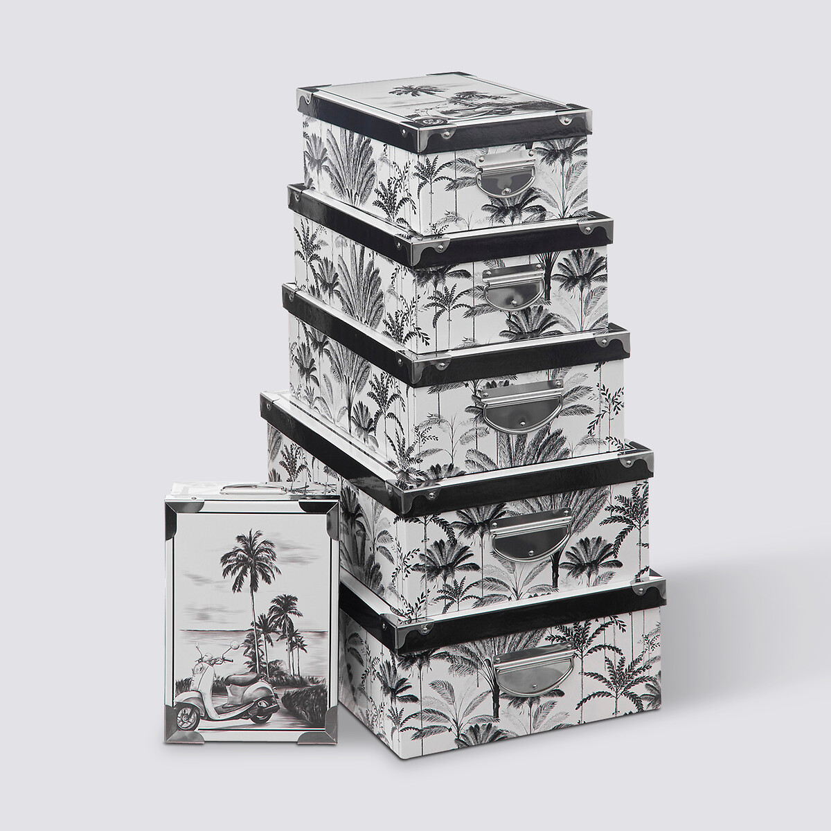 6 boîtes coins métal, noir et blanc Box'