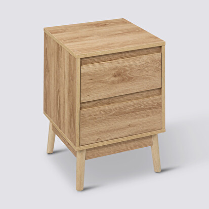 Table de chevet 2 tiroirs, effet chêne naturel Abana