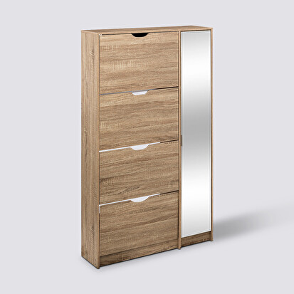 Meuble range-chaussures x24 miroir, effet chêne Drawy