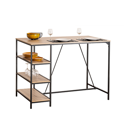 Table bar 3 étagères, effet chêne naturel Aliaj