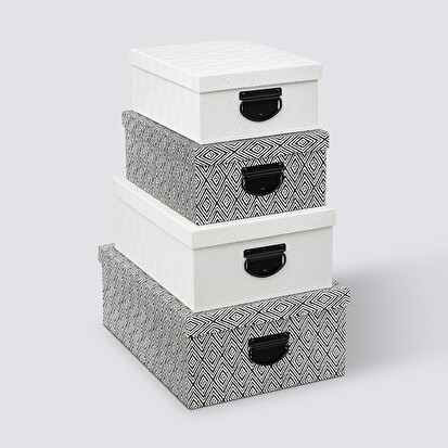 4 boîtes de rangement, noir et blanc Box'