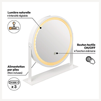 Miroir rond pivotant led, blanc 