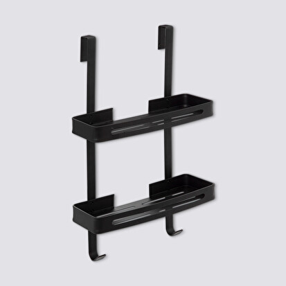 Serviteur de douche 2 niveaux stick adhésif, noir Blackalu