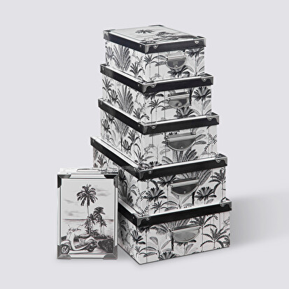 6 boîtes coins métal, noir et blanc Box'