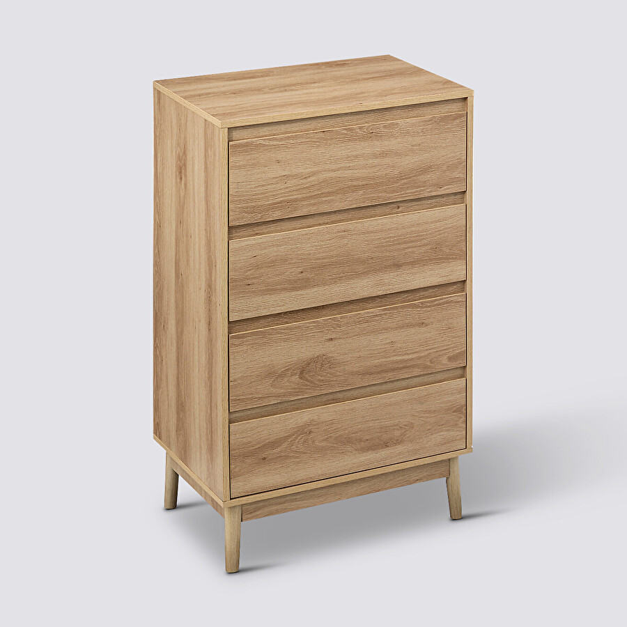 Commode 4 tiroirs, effet chêne naturel Abana