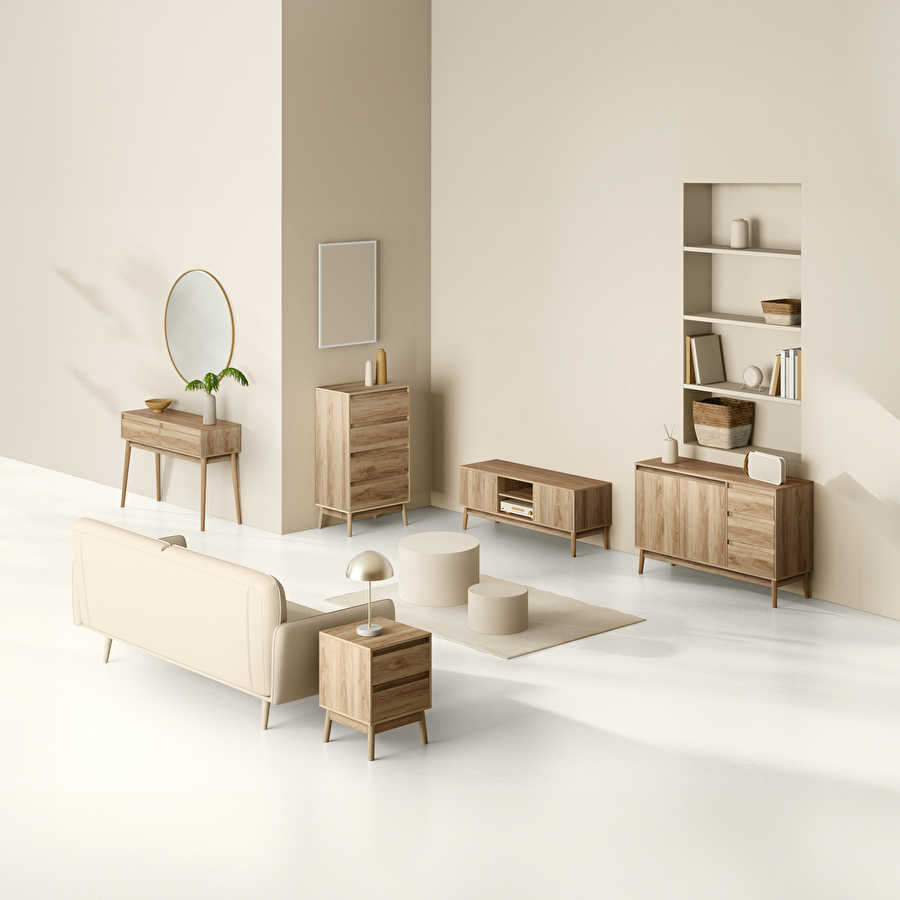 Commode 4 tiroirs, effet chêne naturel Abana