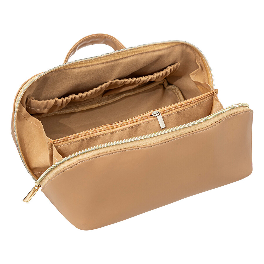 Trousse de toilette effet cuir, beige 