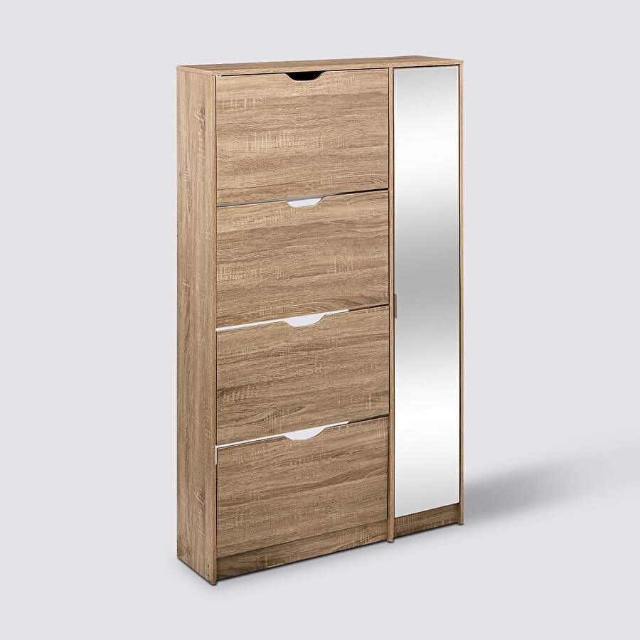 Meuble range-chaussures x24 miroir, effet chêne Drawy