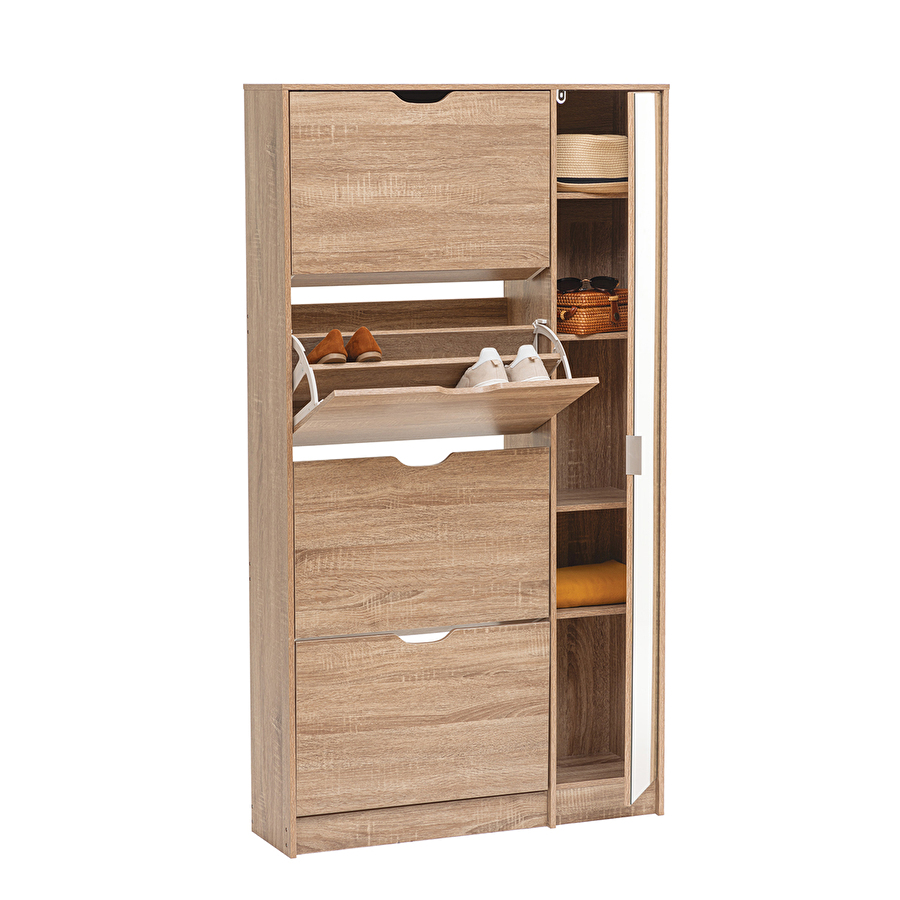 Meuble range-chaussures x24 miroir, effet chêne Drawy