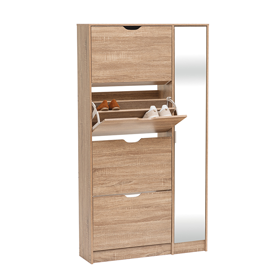 Meuble range-chaussures x24 miroir, effet chêne Drawy