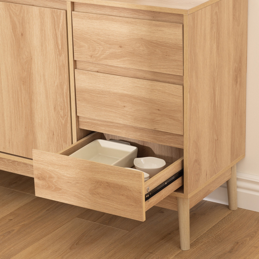 Buffet placard 3 tiroirs, effet chêne naturel Abana