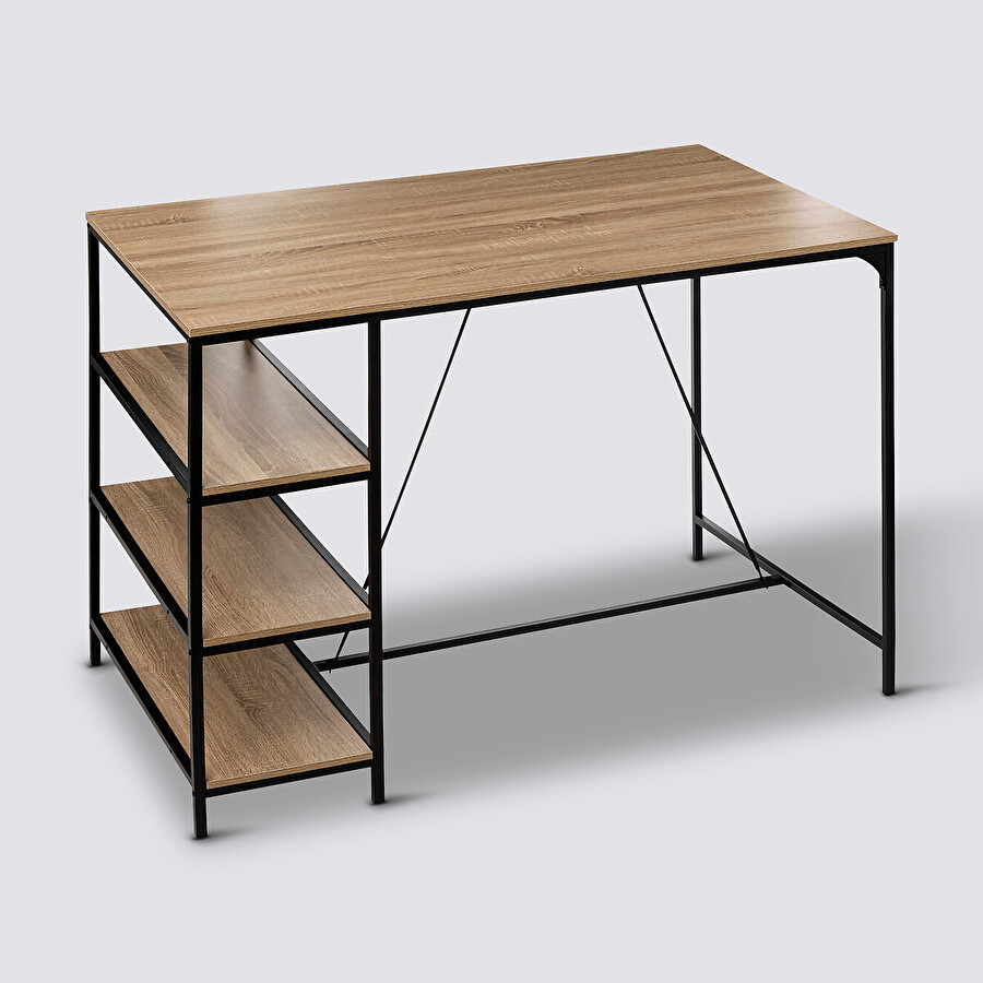 Table bar 3 étagères, effet chêne naturel Aliaj