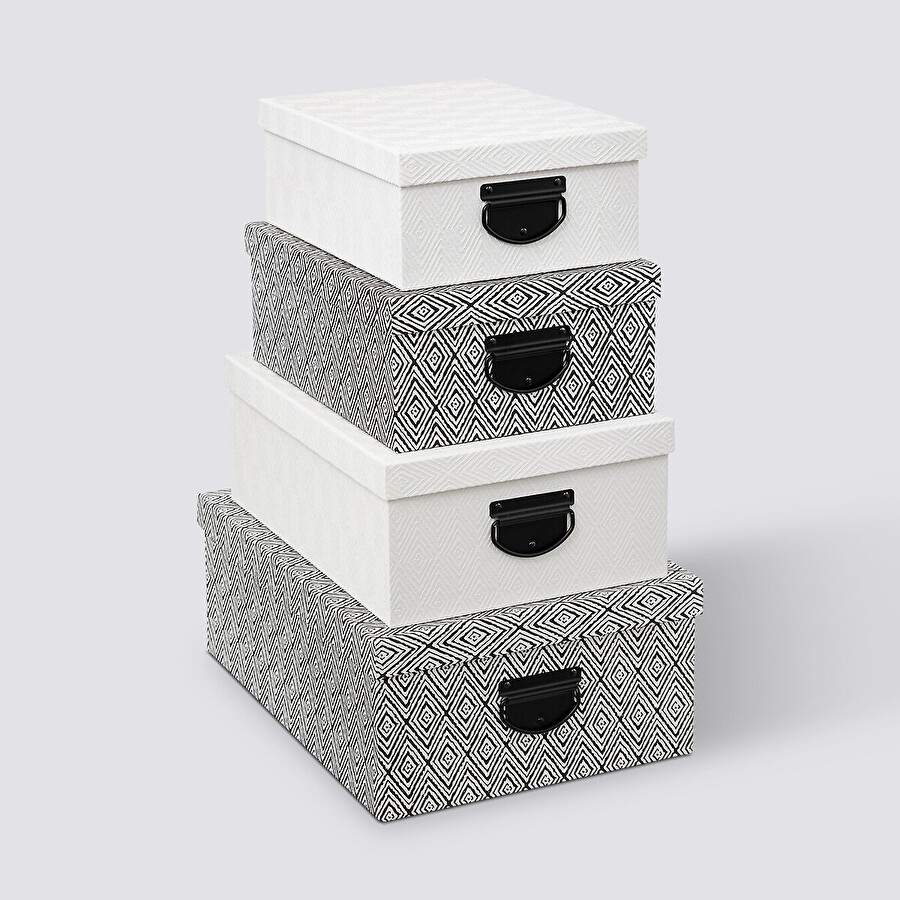4 boîtes de rangement, noir et blanc Box'