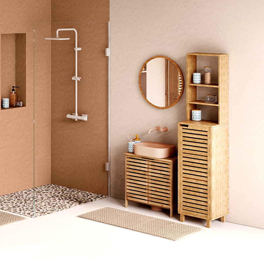 Meuble étagère 1 porte, bambou Sicela