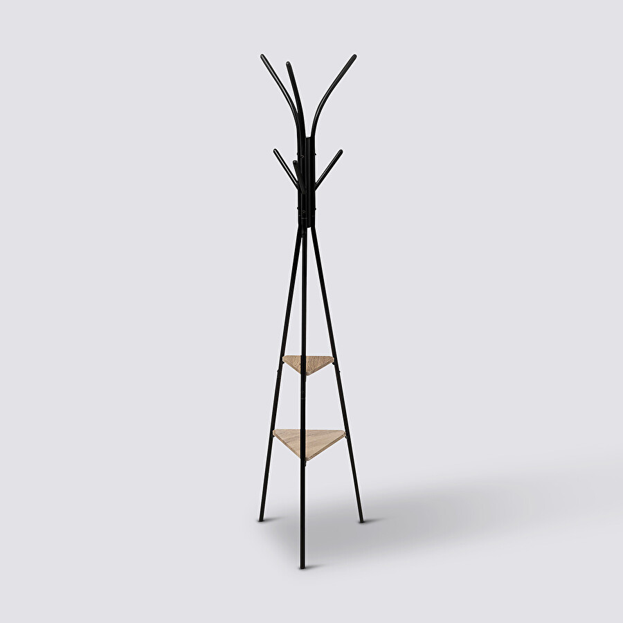 Porte manteau 6 crochets métal/bois, noir Jano