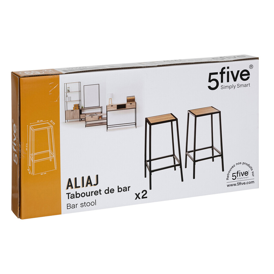 Lot de 2 tabourets bar, effet chêne naturel Aliaj