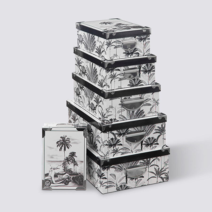 6 boîtes coins métal, noir et blanc Box'