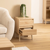 Table de chevet 2 tiroirs, effet chêne naturel Abana