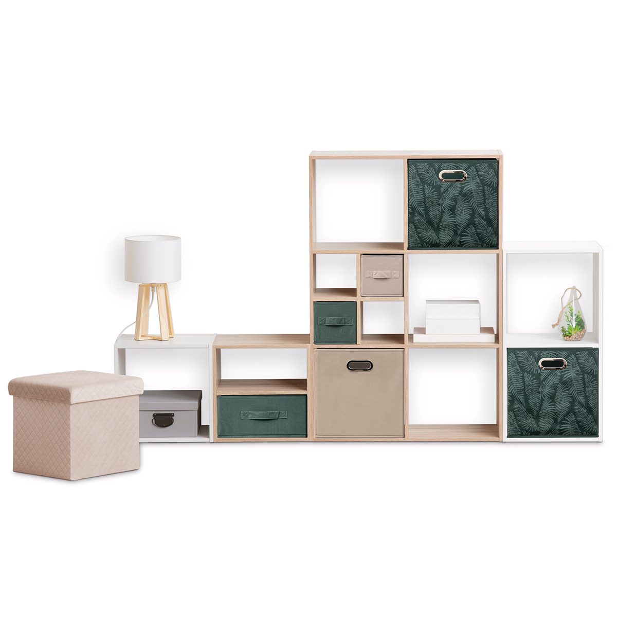 Panier tissu 31x31cm, vert avec motifs Mix'n modul