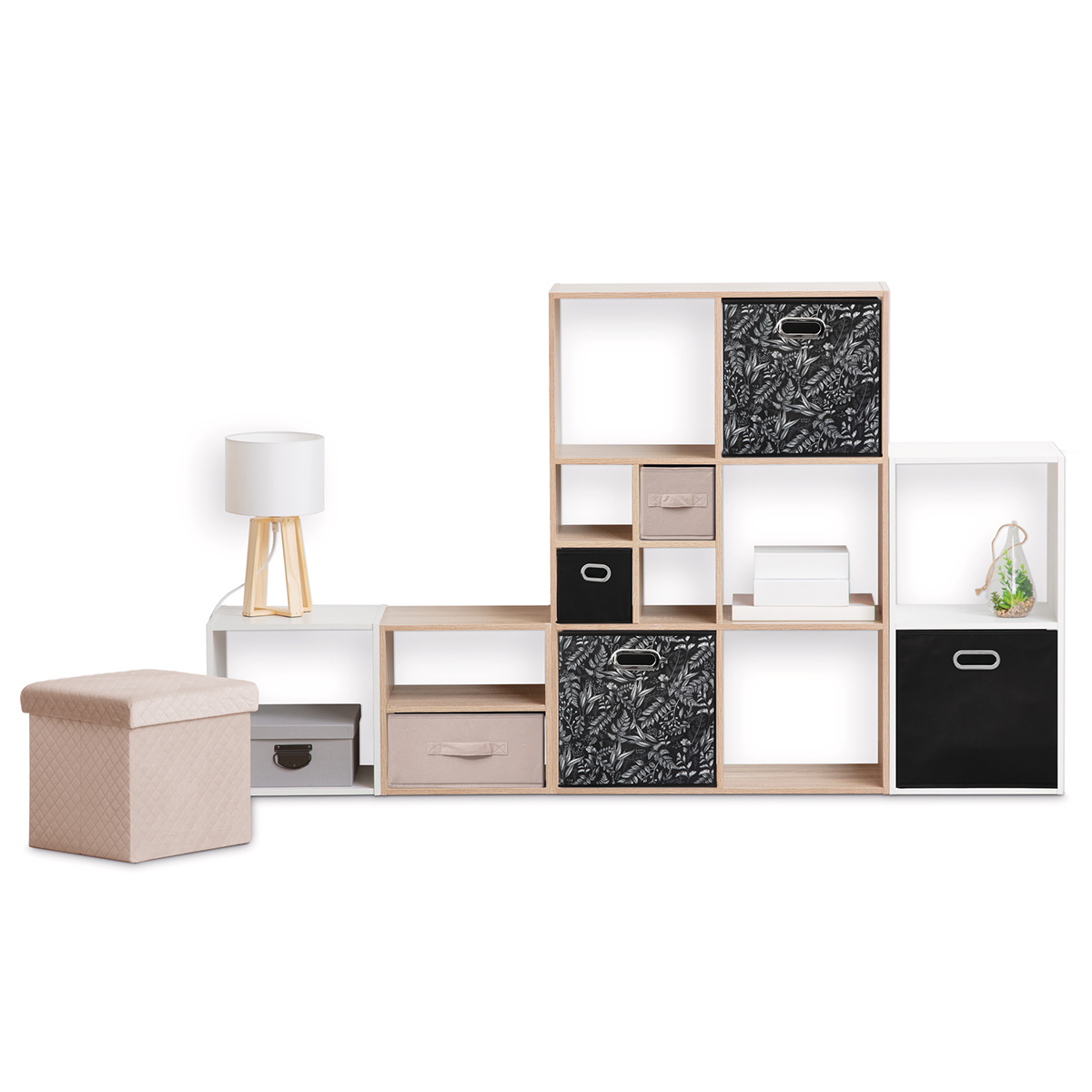 Panier tissu 31x31cm, noir avec motifs Mix'n modul