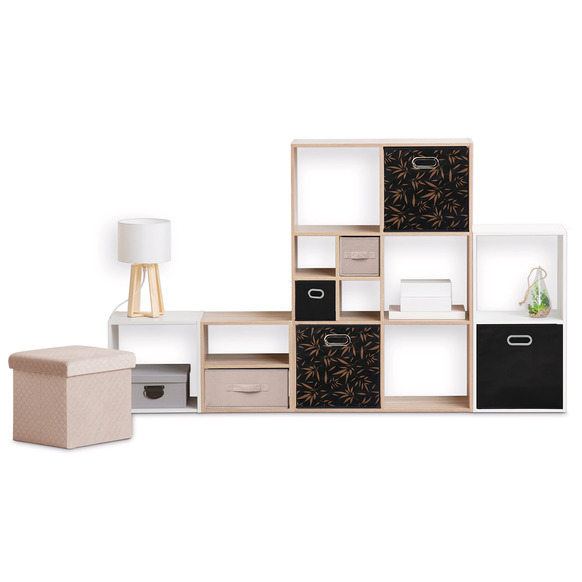 Panier tissu 31x31cm, noir avec motifs Mix'n modul