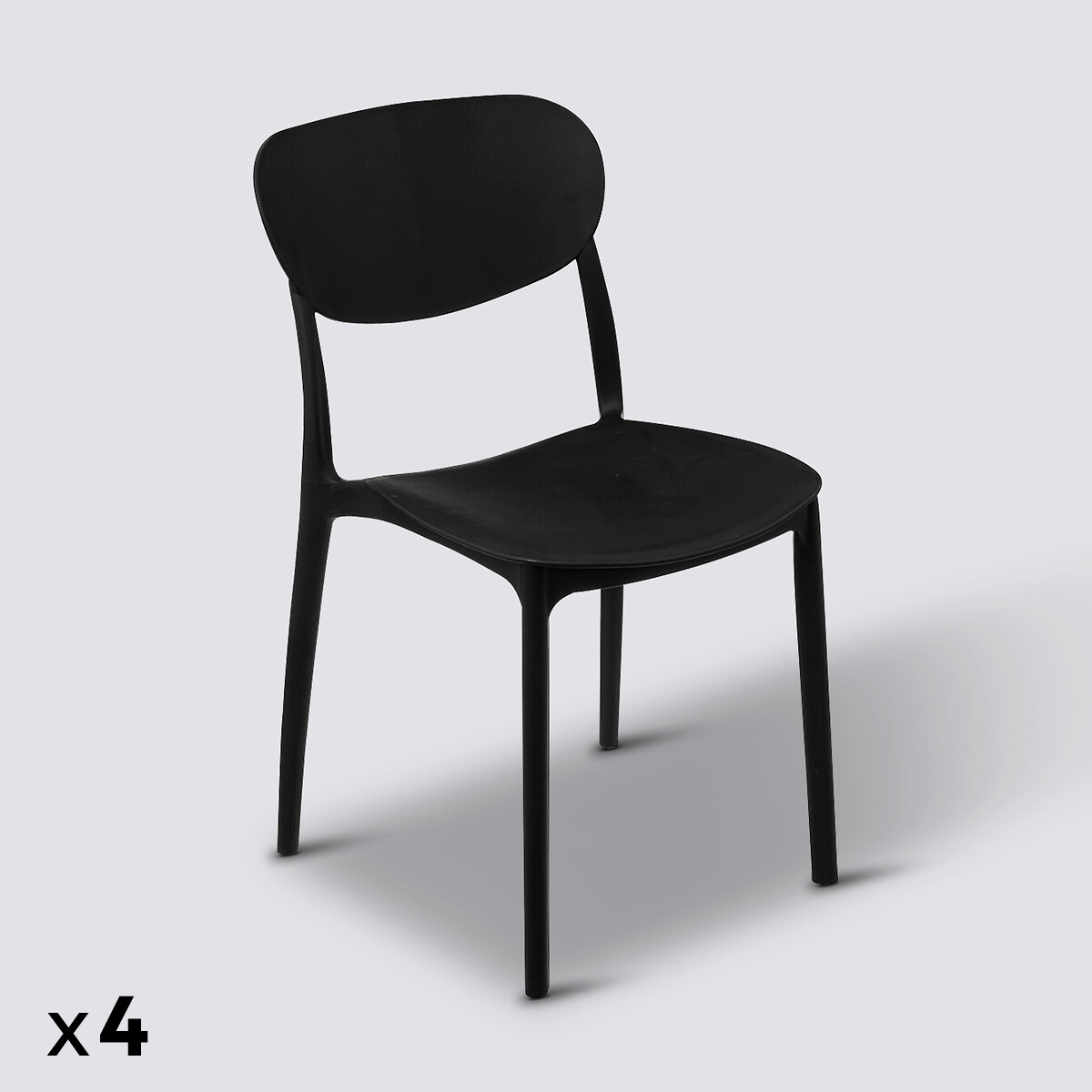Lot de 4 chaises empilables plastique, noir Plasta