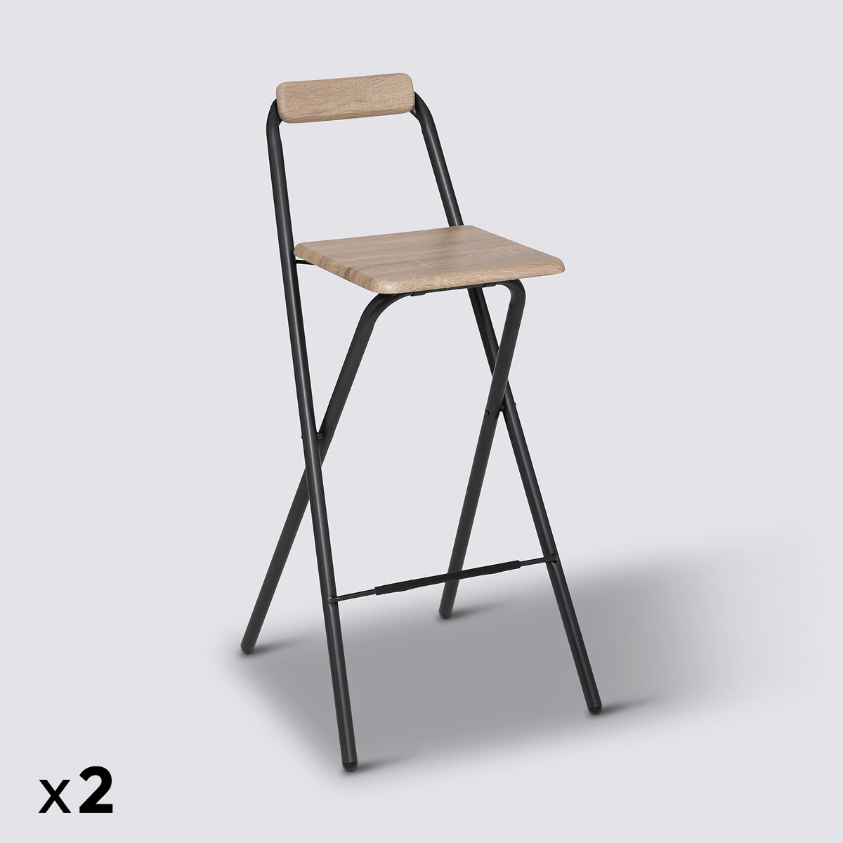 Lot de 2 chaises de bar pliantes, effet chêne naturel Louna