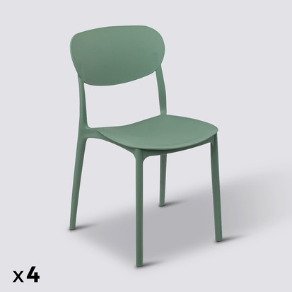 Lot de 4 chaises empilables plastique, vert Plasta