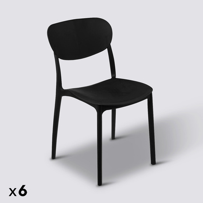 Lot de 6 chaises empilables plastique, noir Plasta