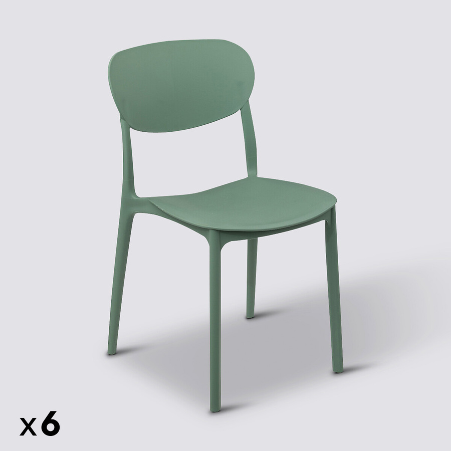 Lot de 6 chaises empilables plastique, vert Plasta