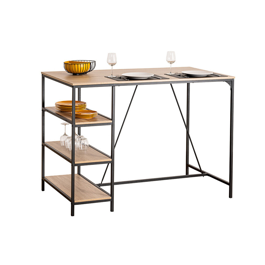 Table de bar et 4 tabourets, effet chêne naturel Aliaj