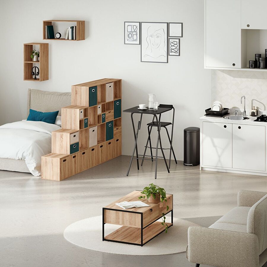 Lot de 2 chaises de bar pliantes, effet chêne naturel Louna