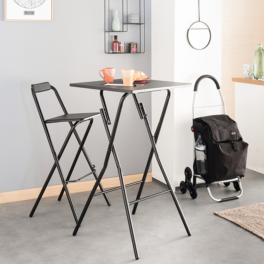 Lot de 2 chaises de bar pliantes, effet chêne naturel Louna