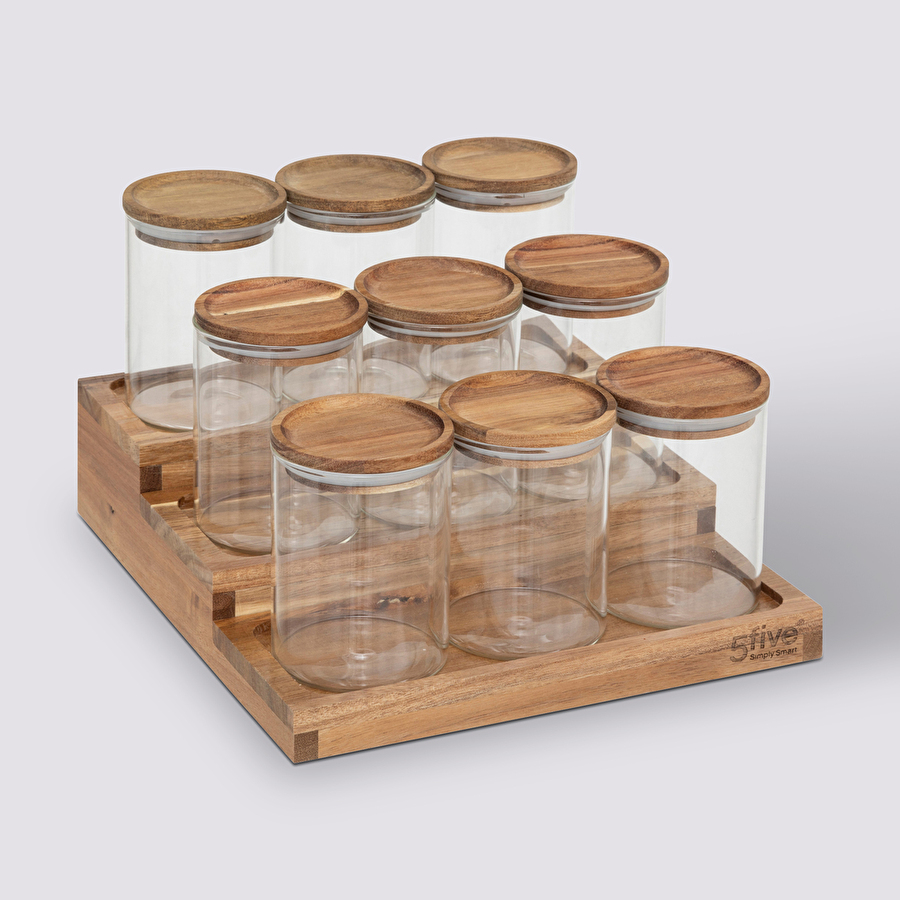 Présentoir à épices avec lot de 9 bocaux, acacia Harmony