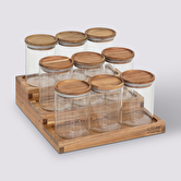 Présentoir à épices avec lot de 9 bocaux, acacia Harmony