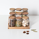 Présentoir à épices avec lot de 9 bocaux, acacia Harmony