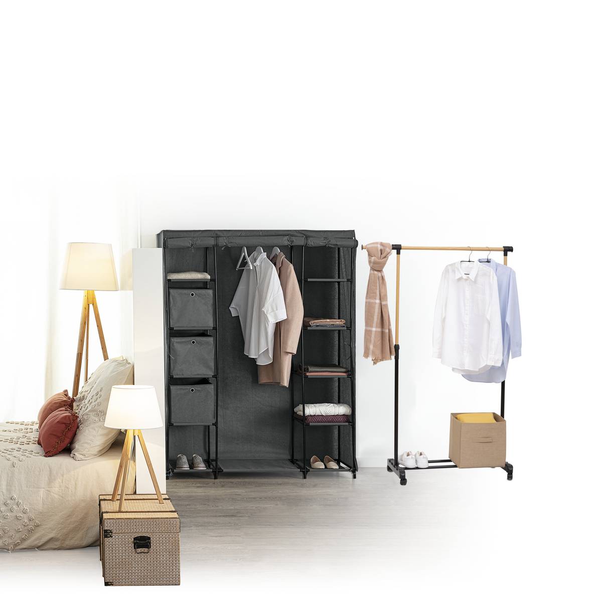 Portant à vêtements extensible, effet bois Woody