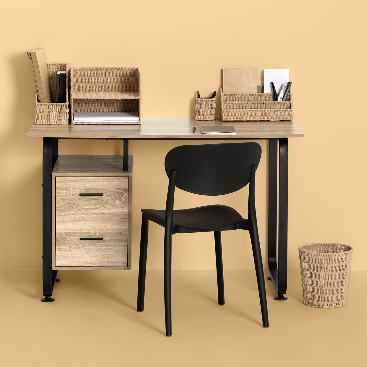 Corbeille de bureau, papier tressé Kord