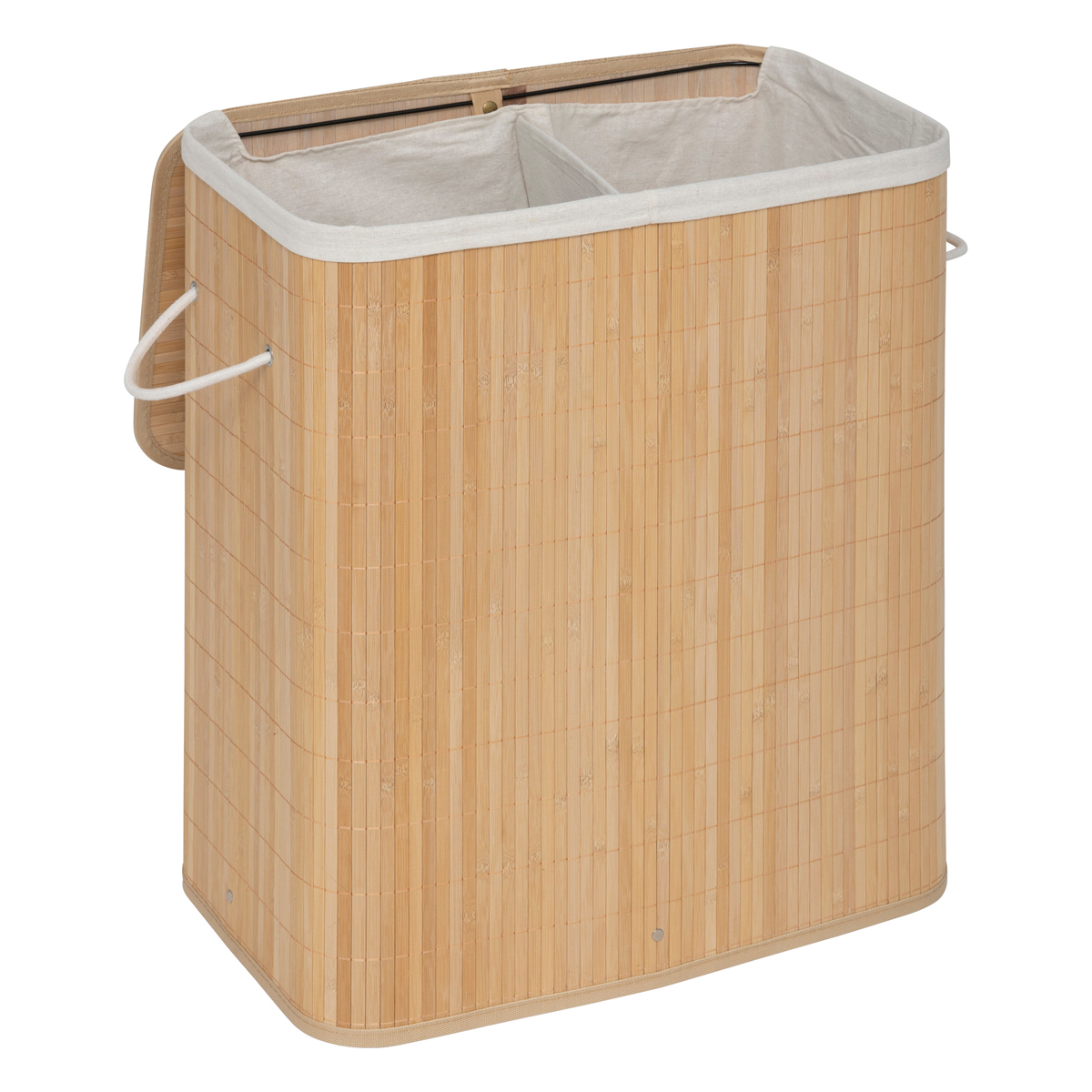 Panier à linge double 100l, bambou 