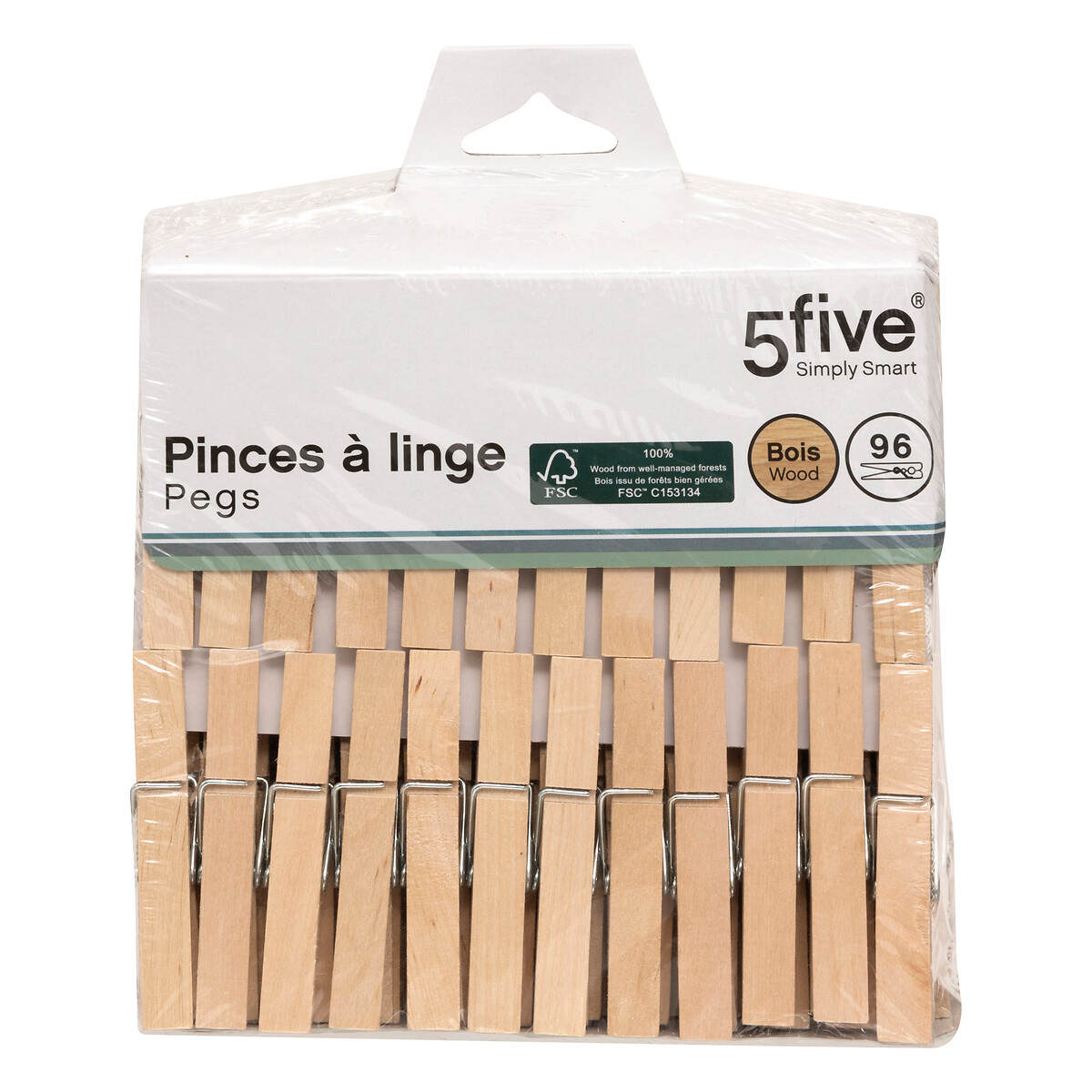 Lot de 96 pinces à linge, bois 