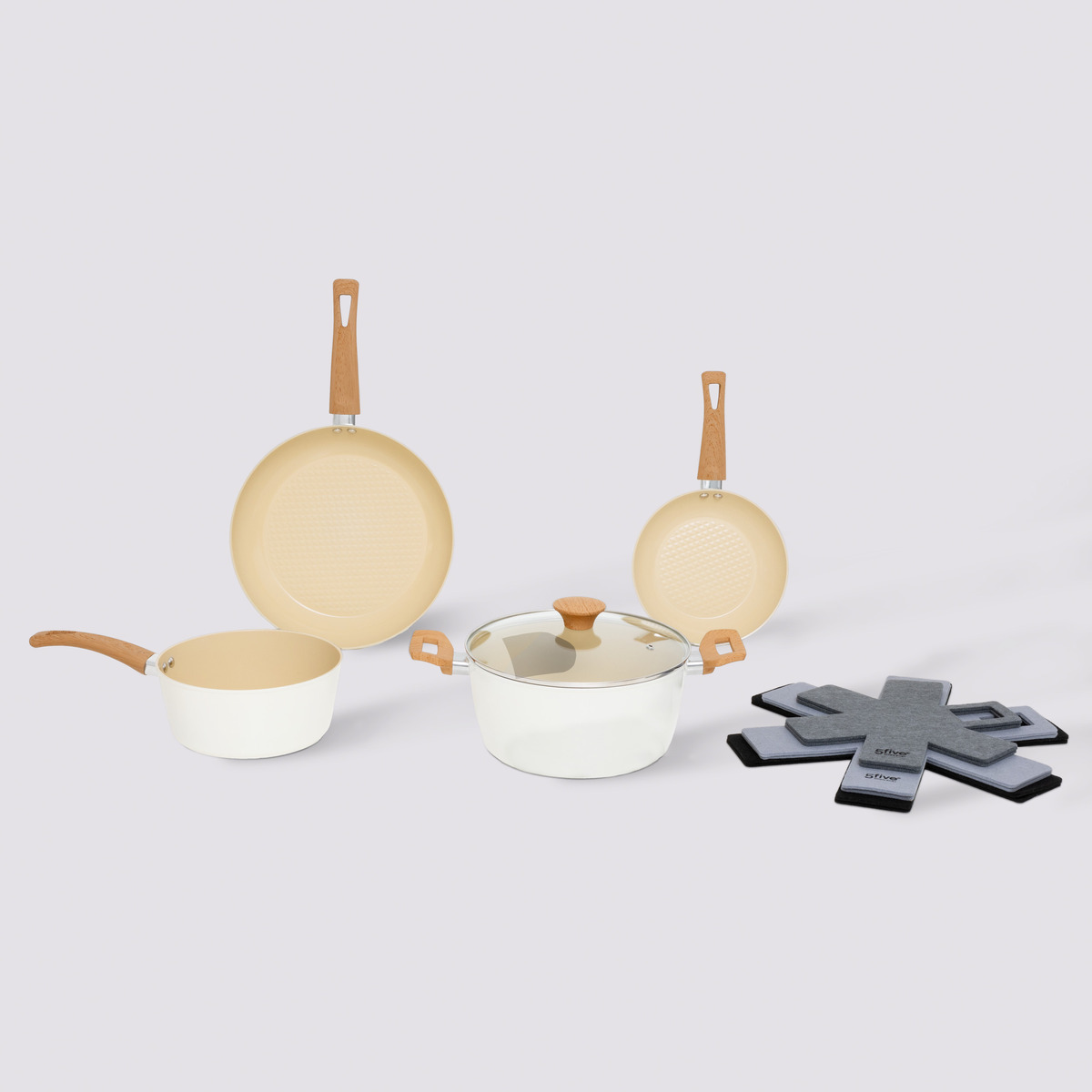 Batterie de cuisine en aluminium forgé, 4 pièces + 6 protections Harmony