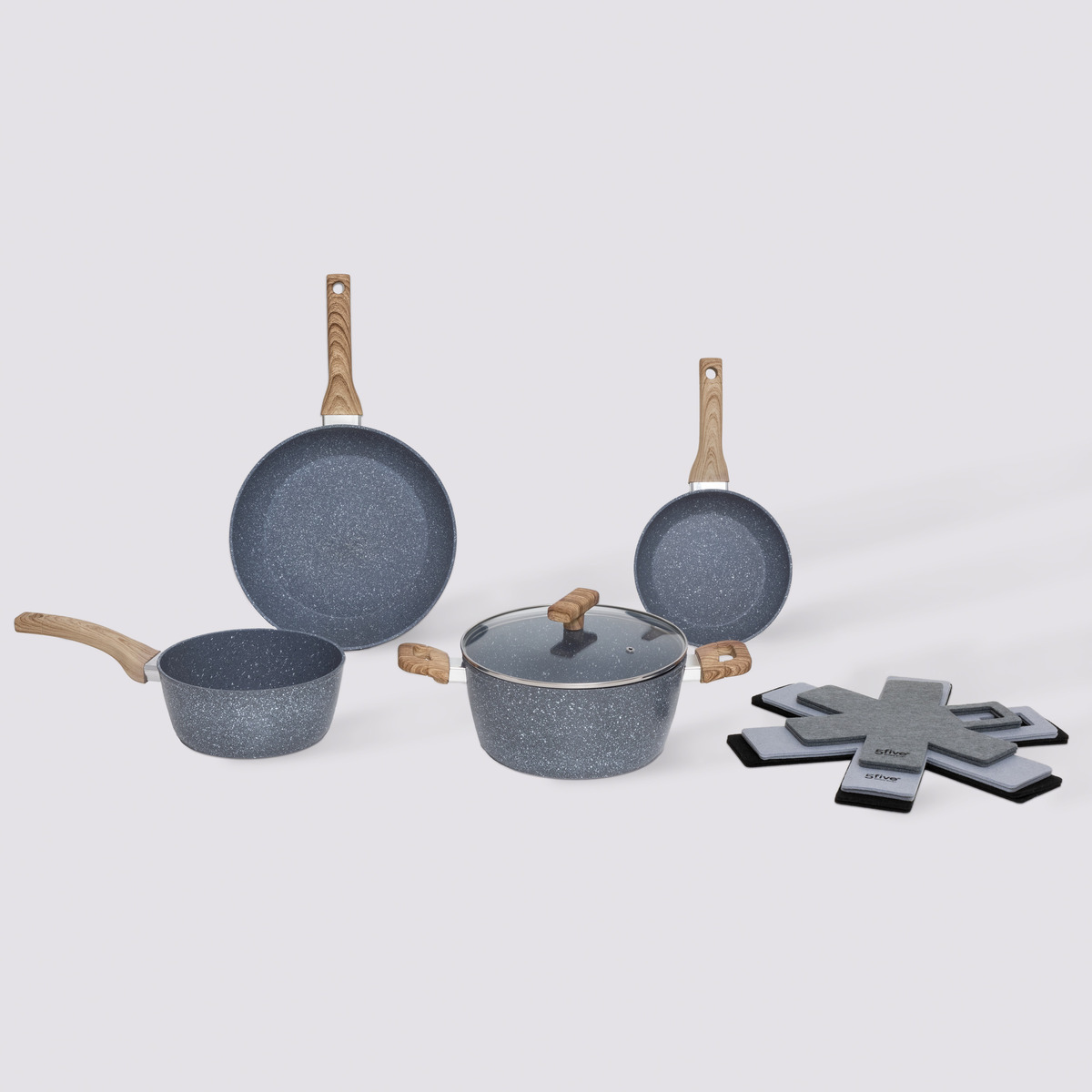 Batterie de cuisine en aluminium forgé, 4 pièces + 6 protections Nature