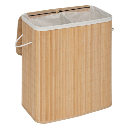 Panier à linge double 100l, bambou 