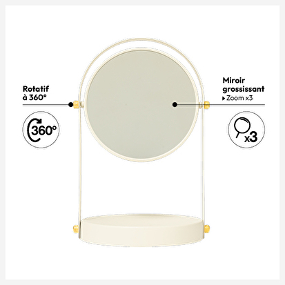 Miroir rond pivotant, ivoire Duo