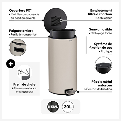 Poubelle métal 30l, argile Delta
